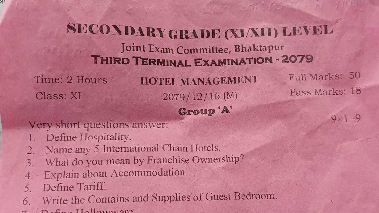 hotel management exam questions and answers