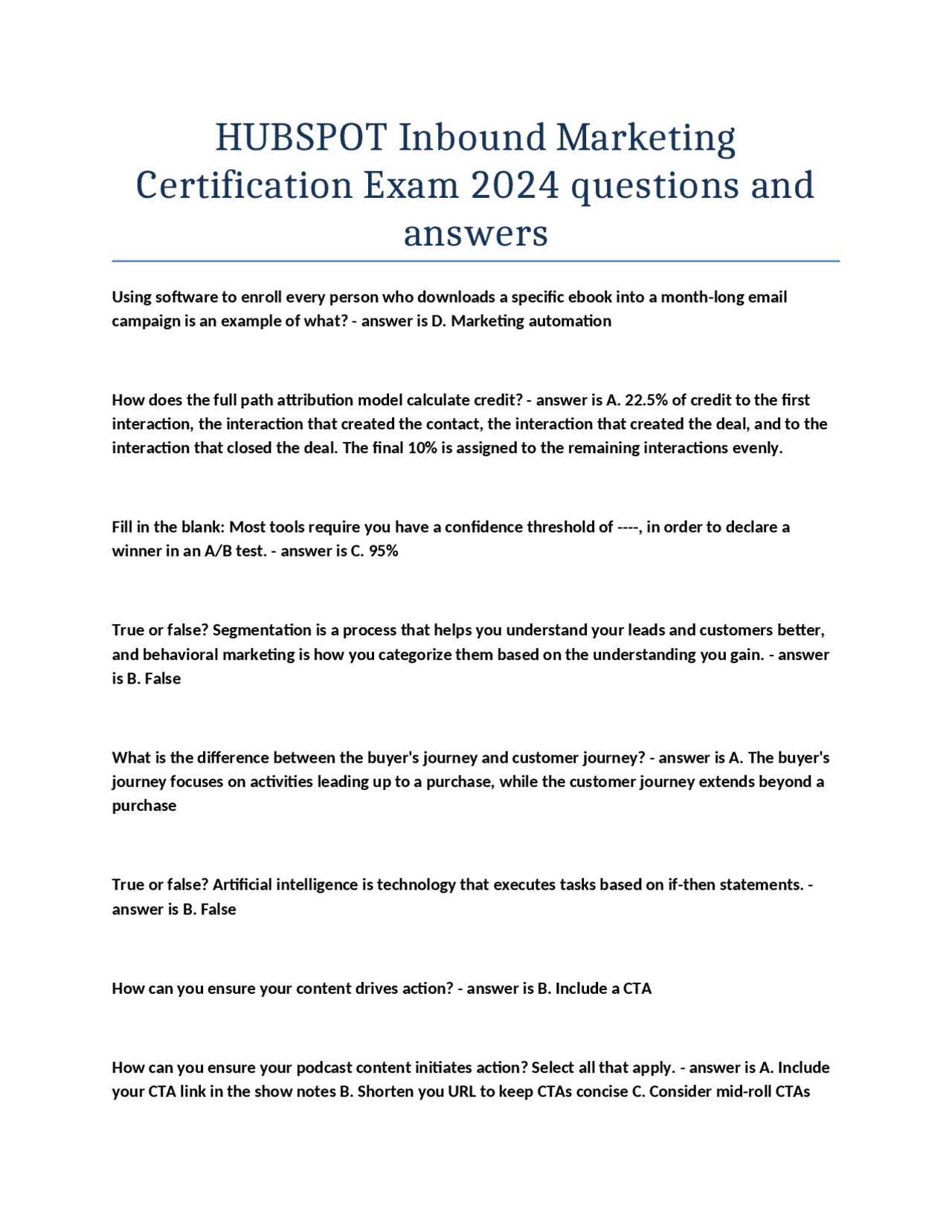 hubspot inbound certification exam answers