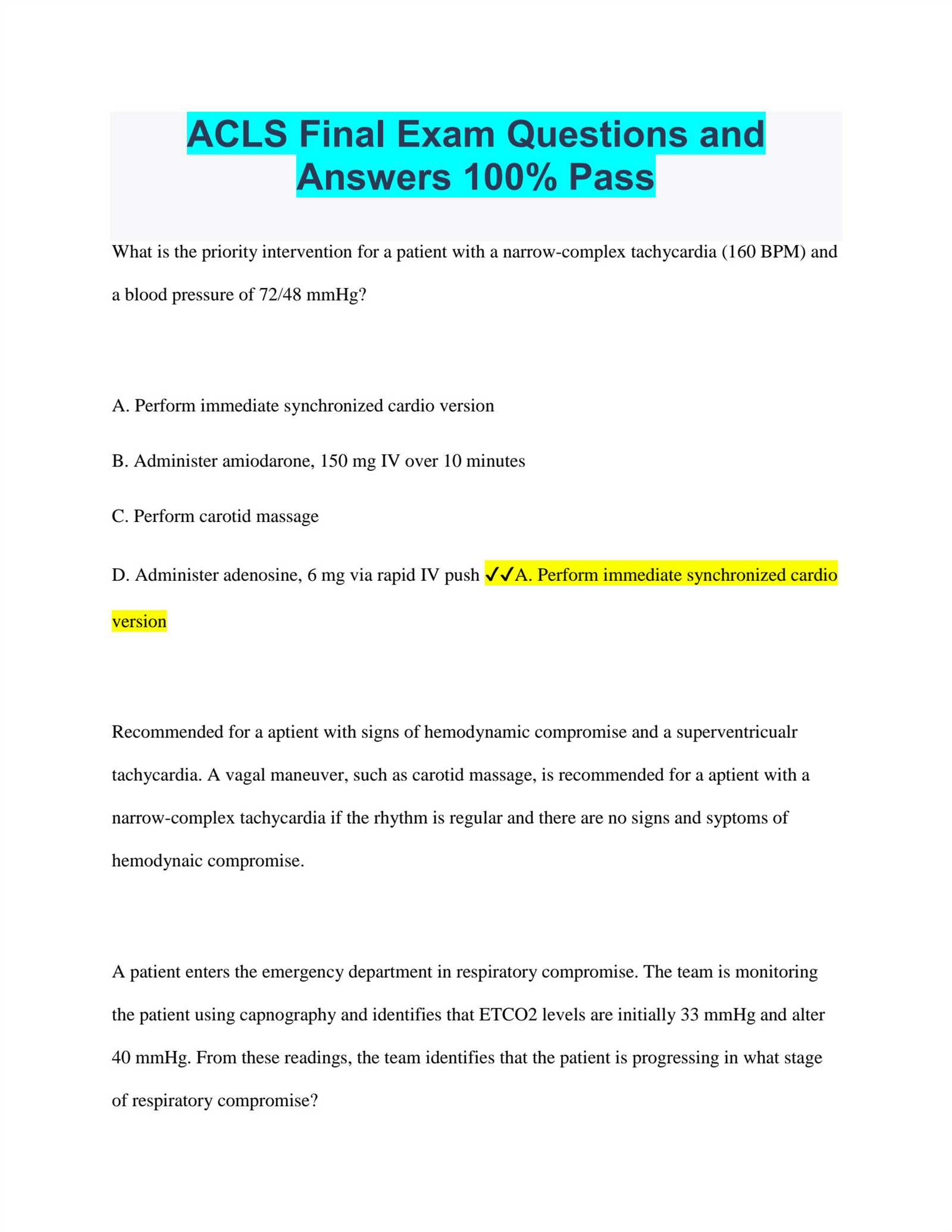 answers to acls final exam