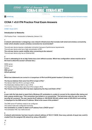 ccna 1 exam answers