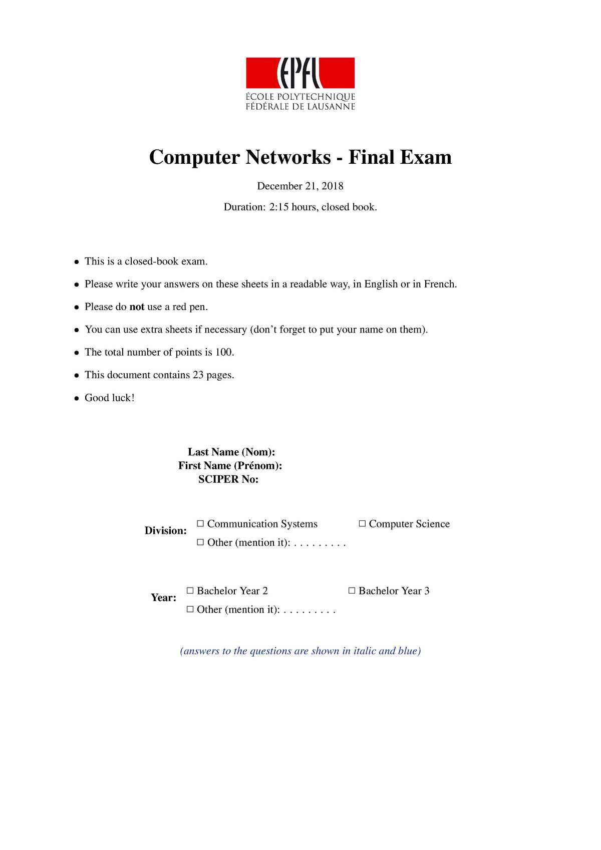 computer science final exam answers