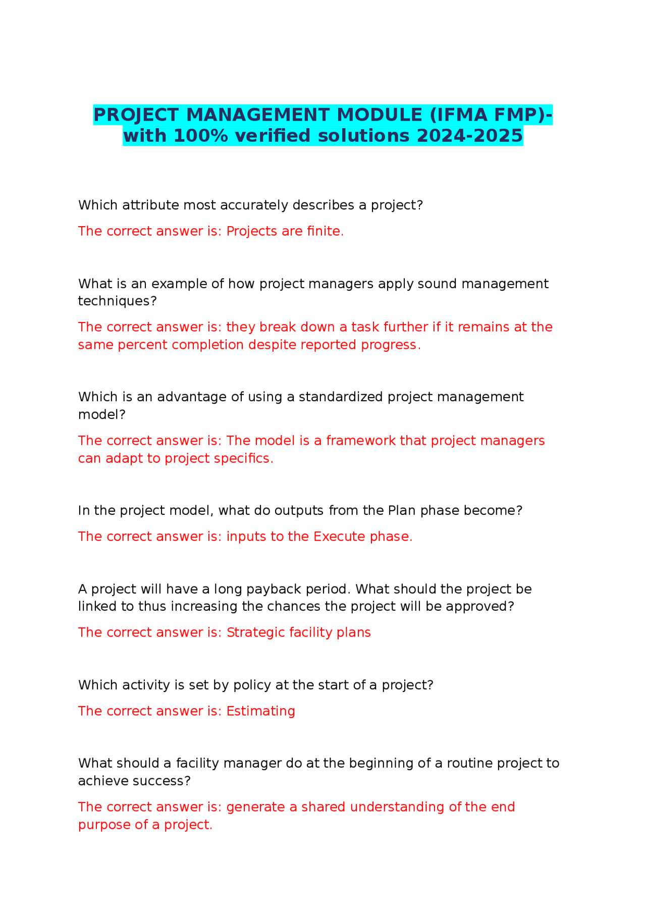 ifma fmp exam answers