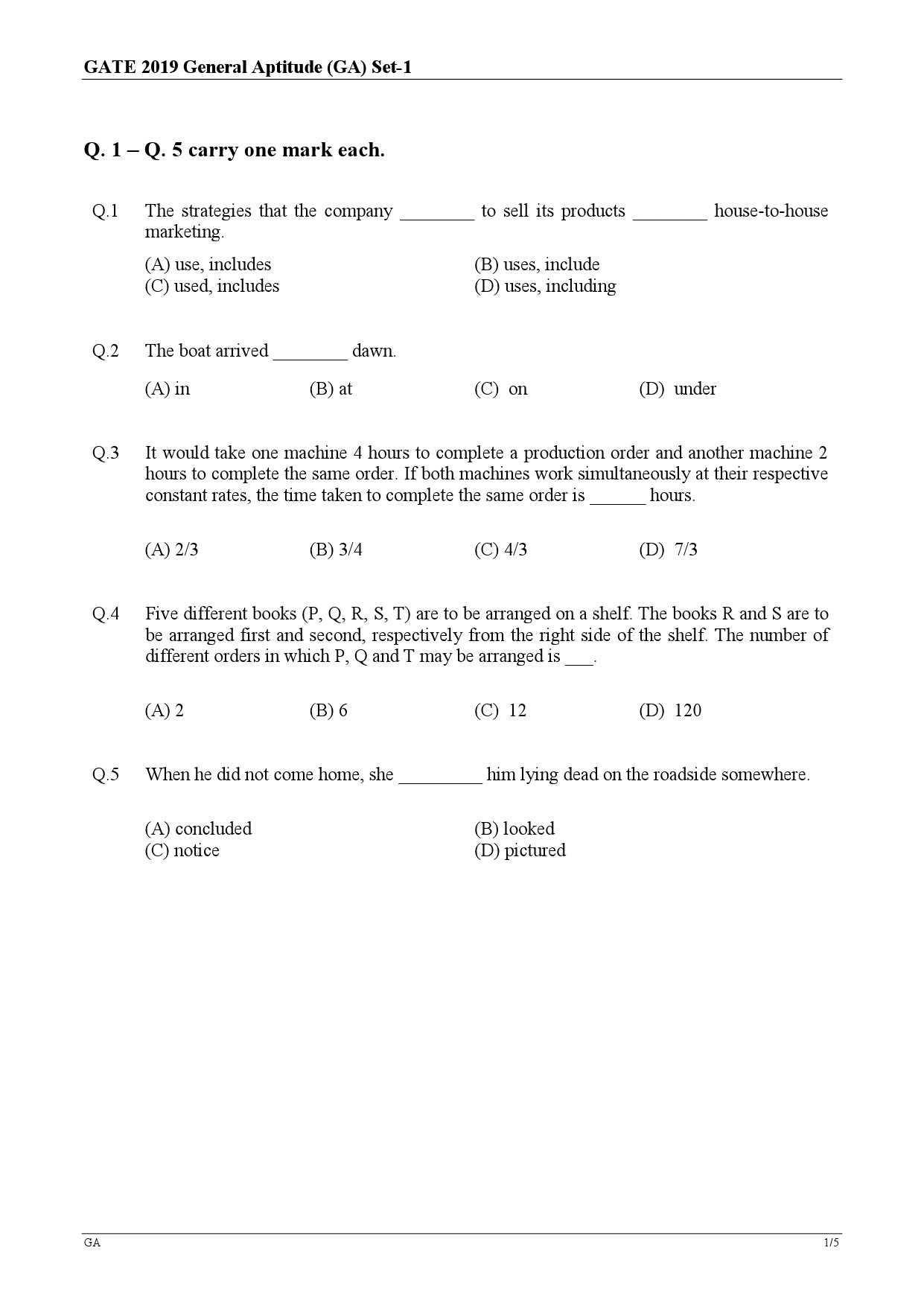 gate exam questions and answers