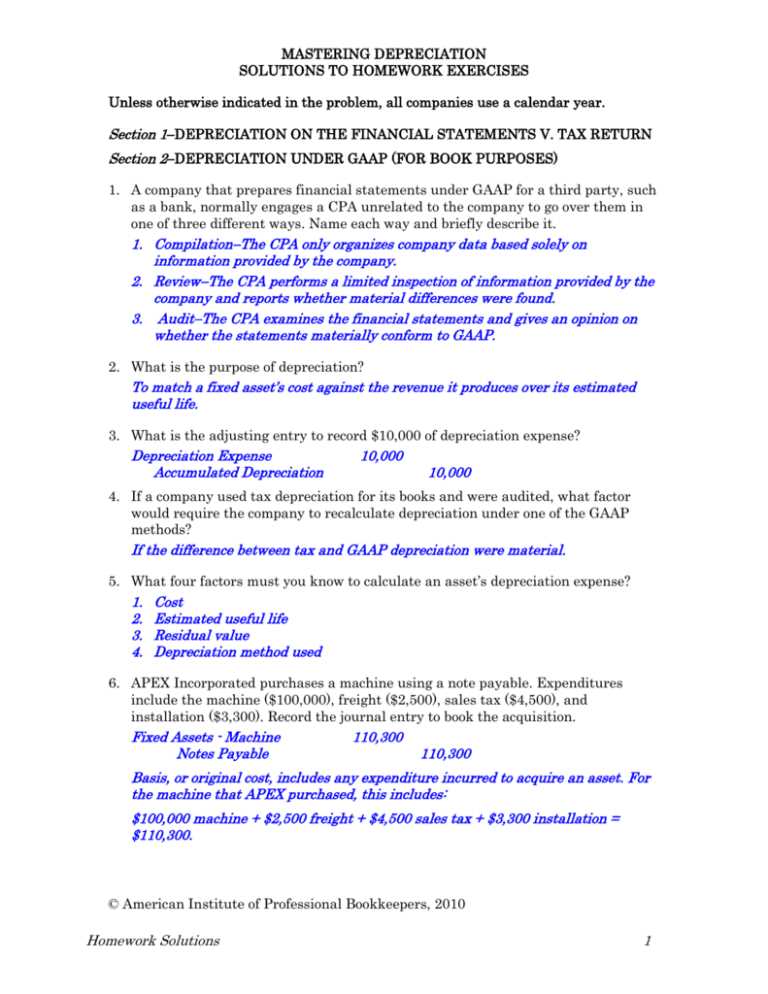 mastering depreciation final exam answers