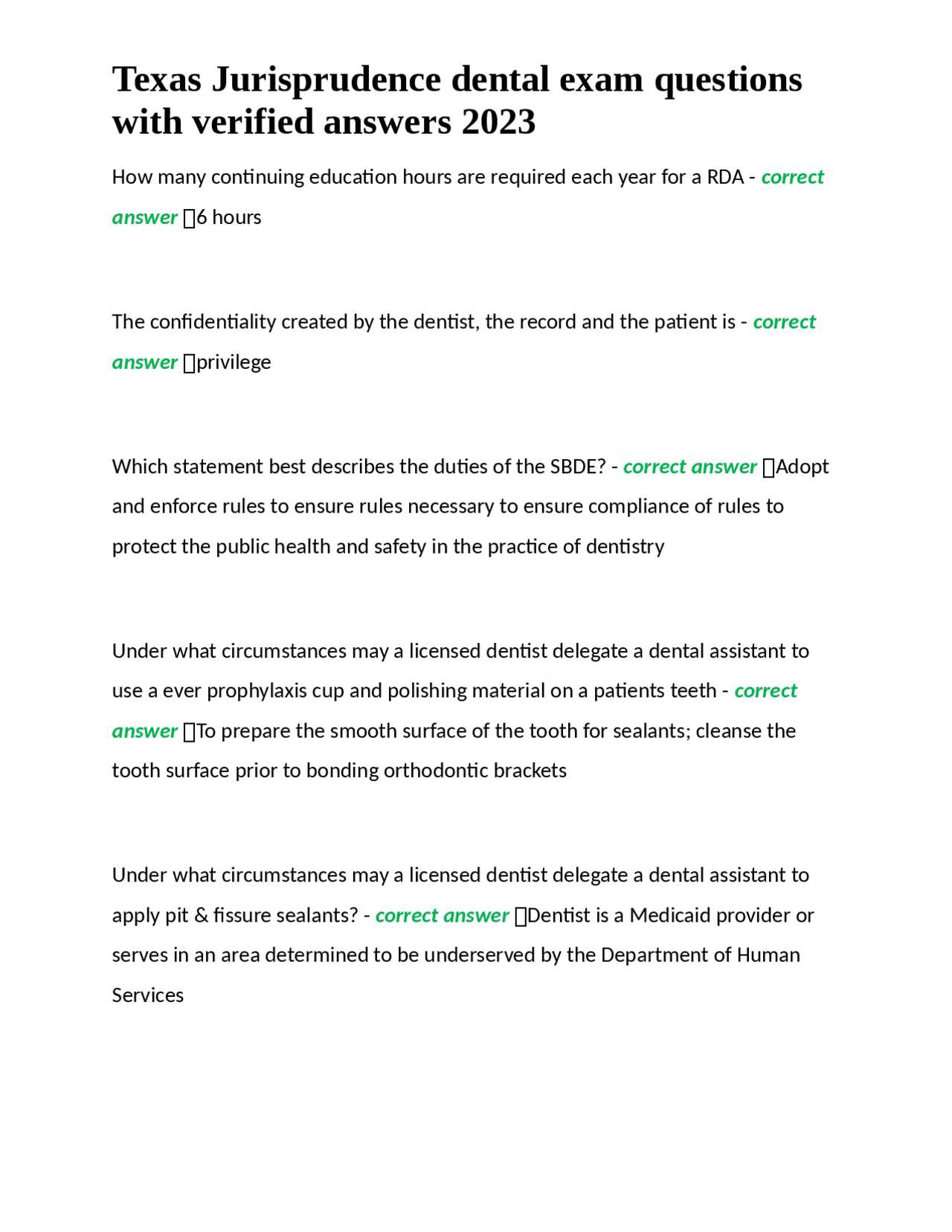 dental jurisprudence exam questions