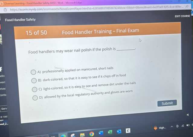 food handler final exam answers