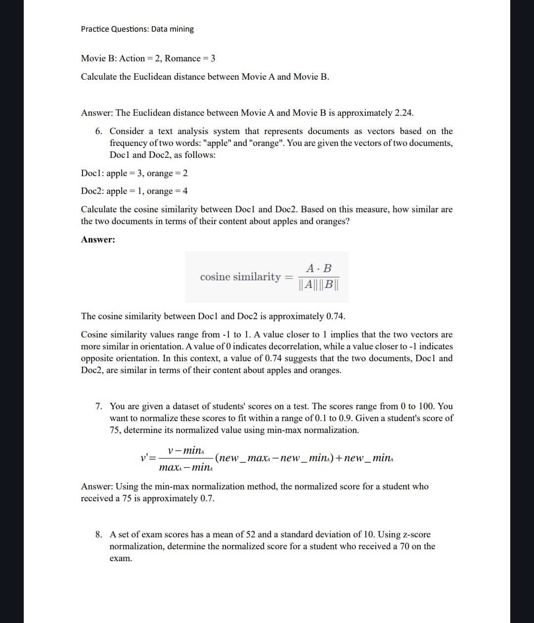 data mining exam questions and answers