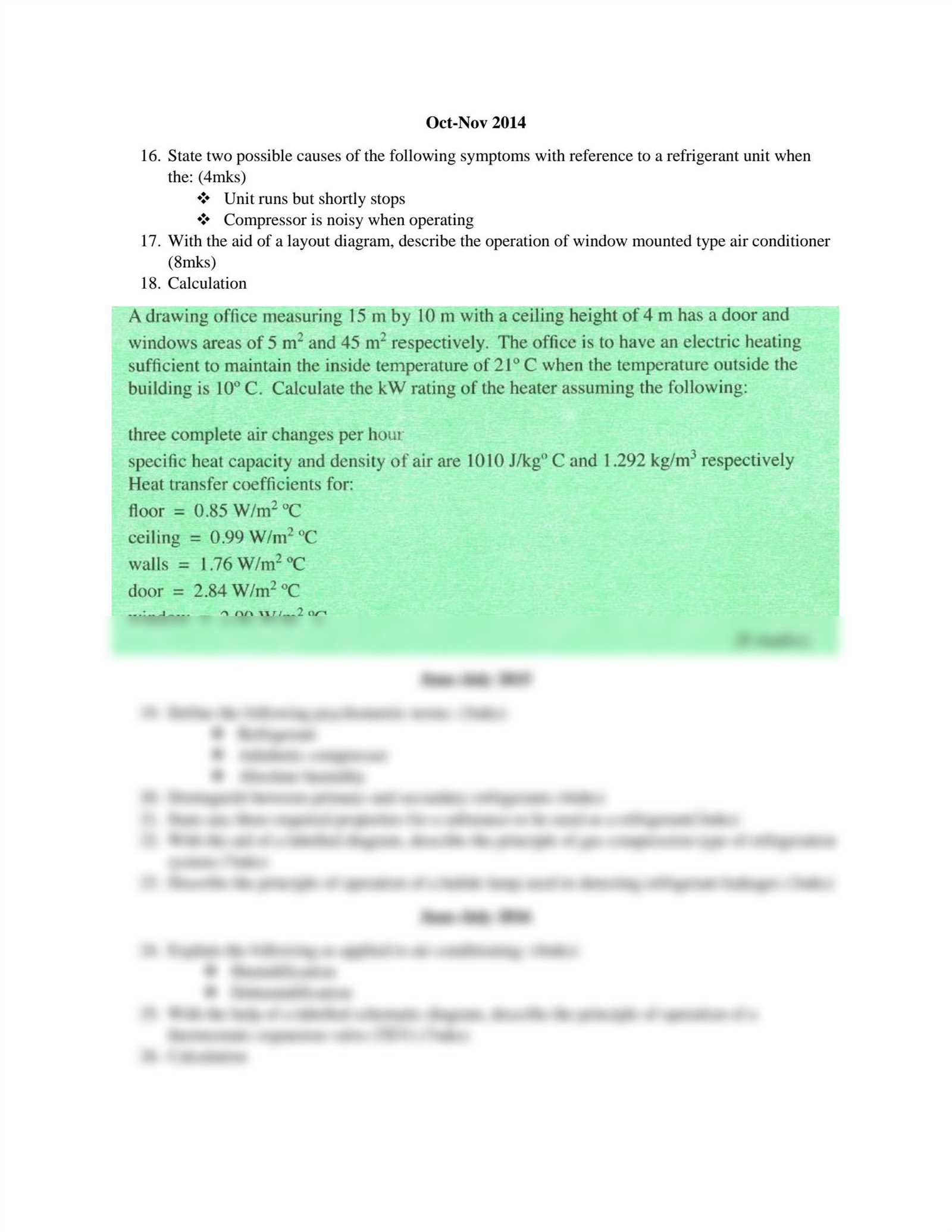 refrigeration exam questions and answers