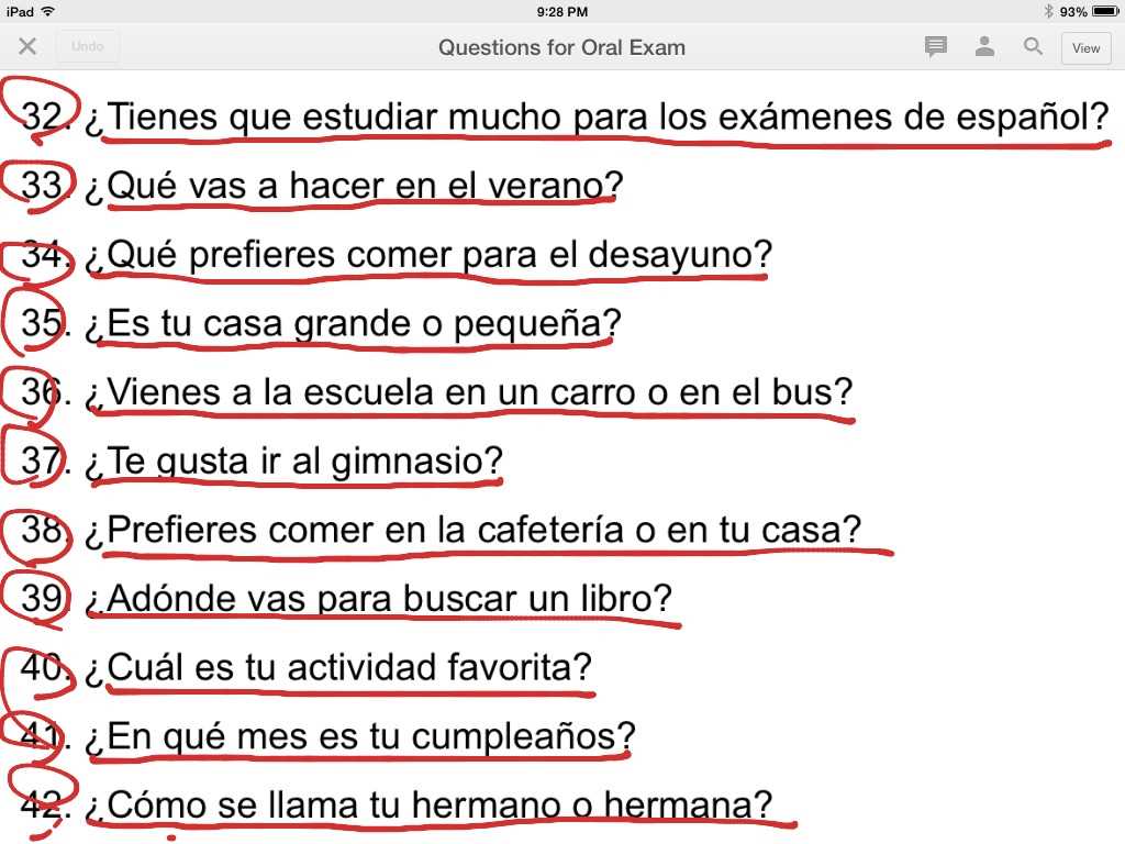 national spanish exam answers