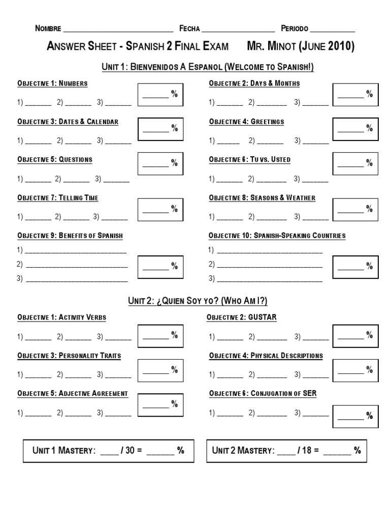 spanish1 exam 02.02 answer key