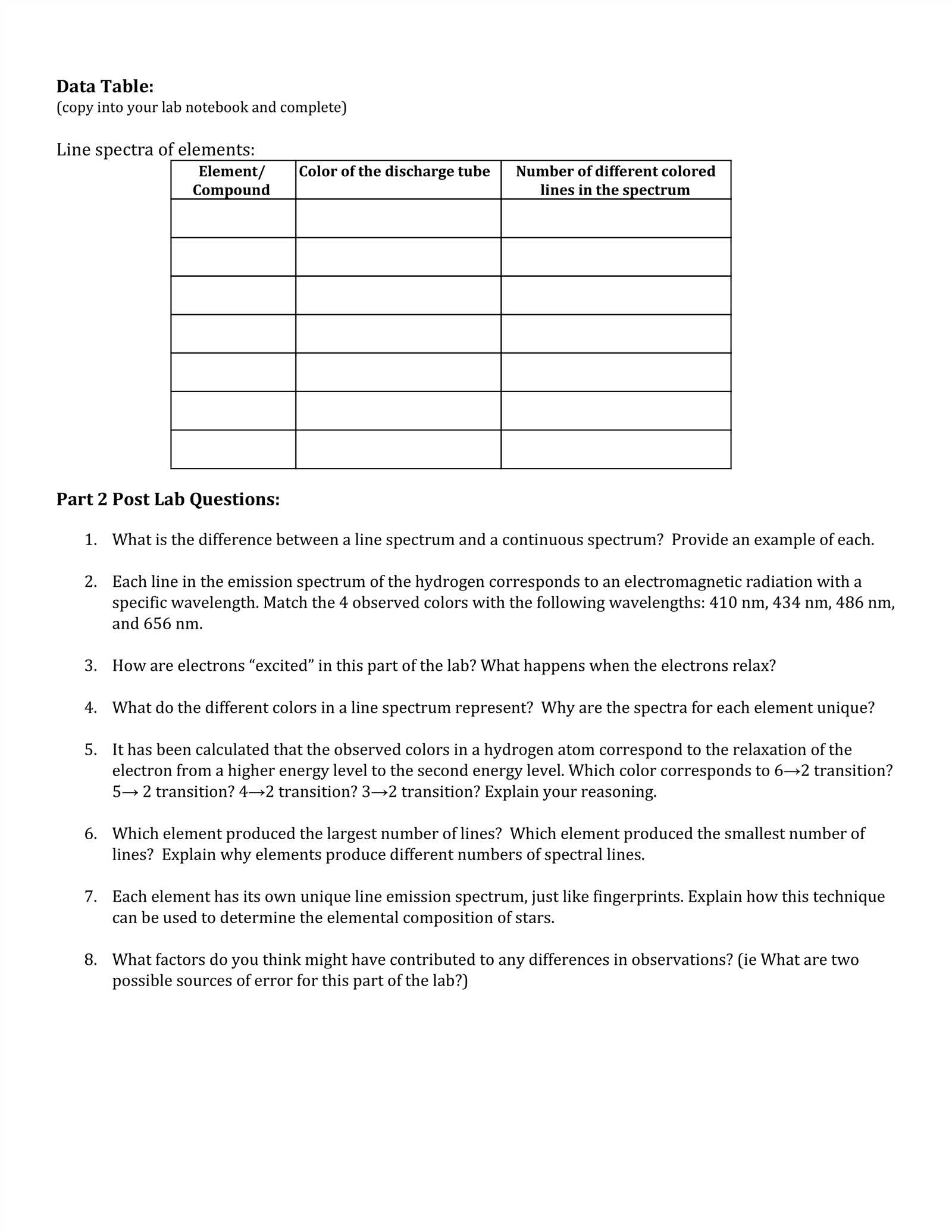 flame test for metals lab answers