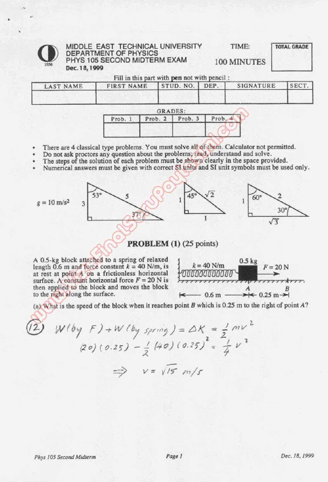 physics 1 midterm exam with answers