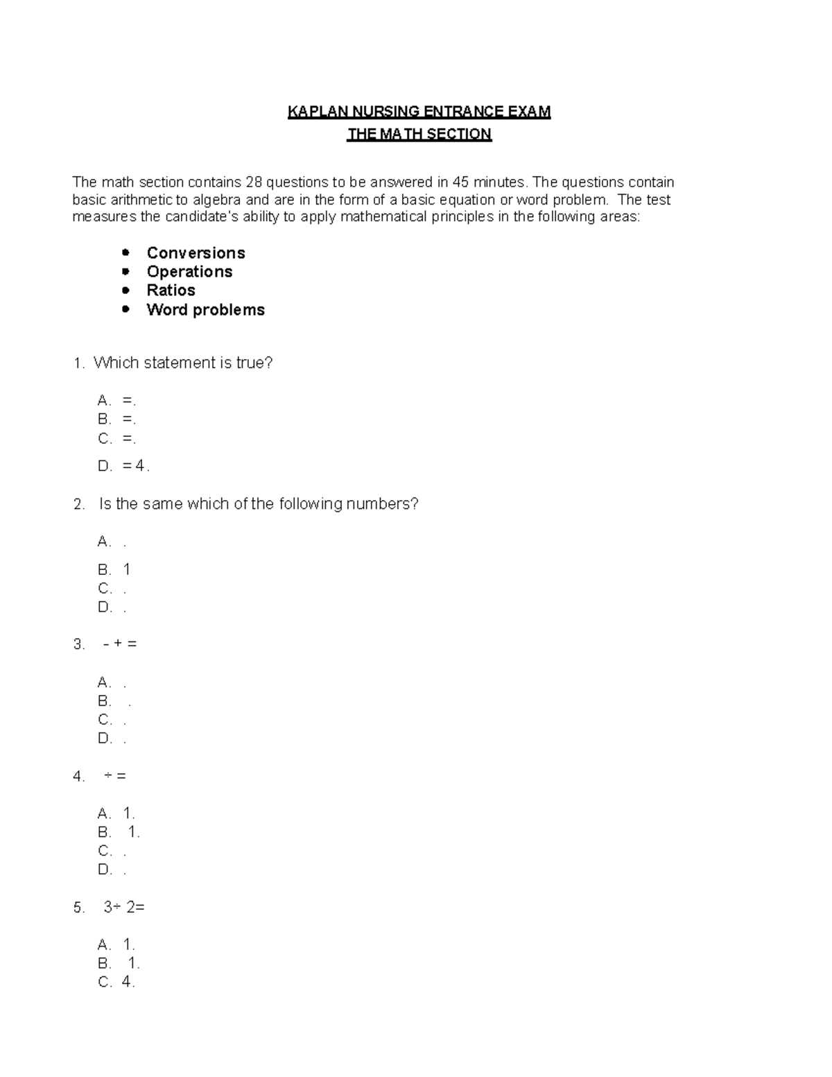 kaplan nursing exam science questions