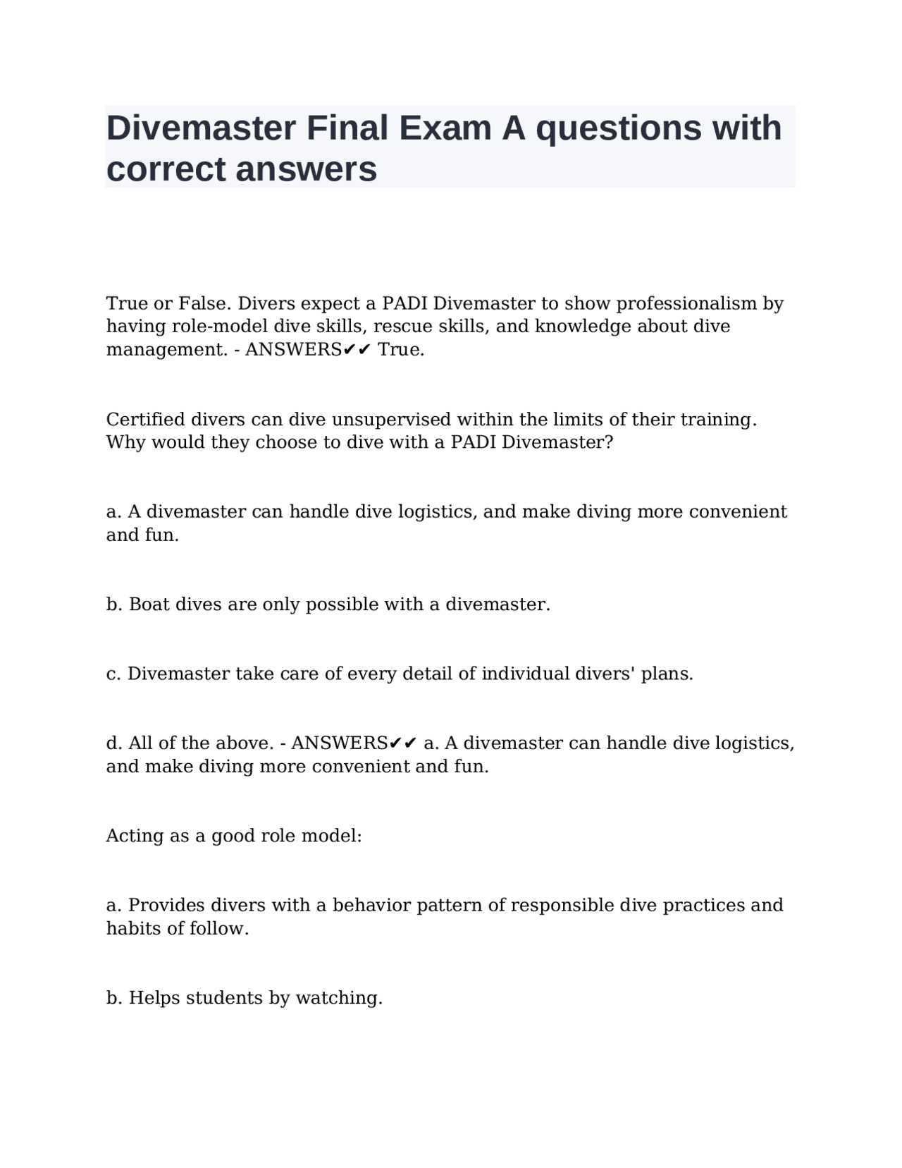 padi rescue diver exam answer key