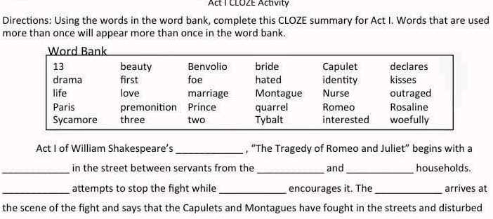 the tragedy of romeo and juliet act 1 answers