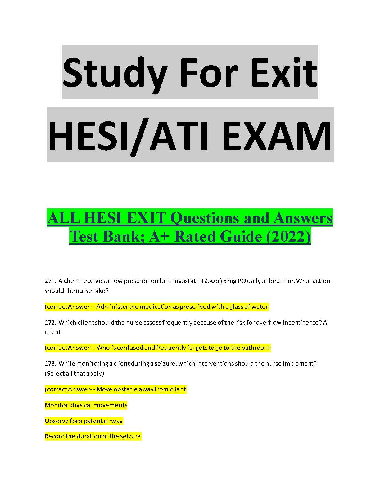 hesi exit exam answers