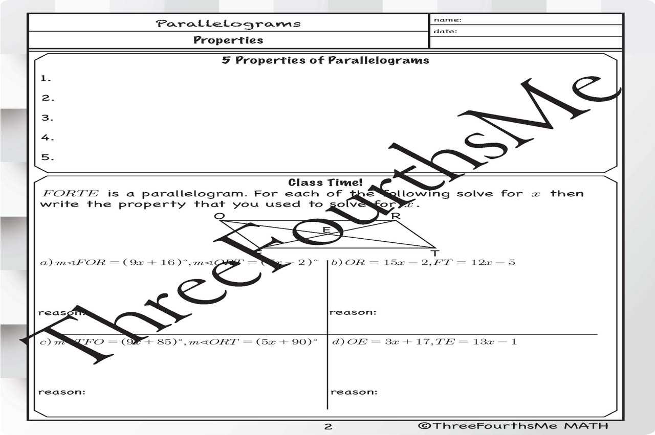 parallelograms worksheet answers