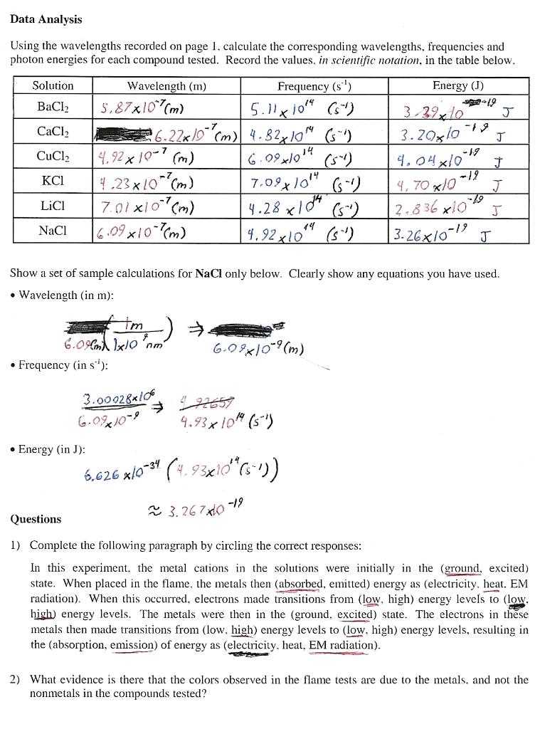 lab flame test answers