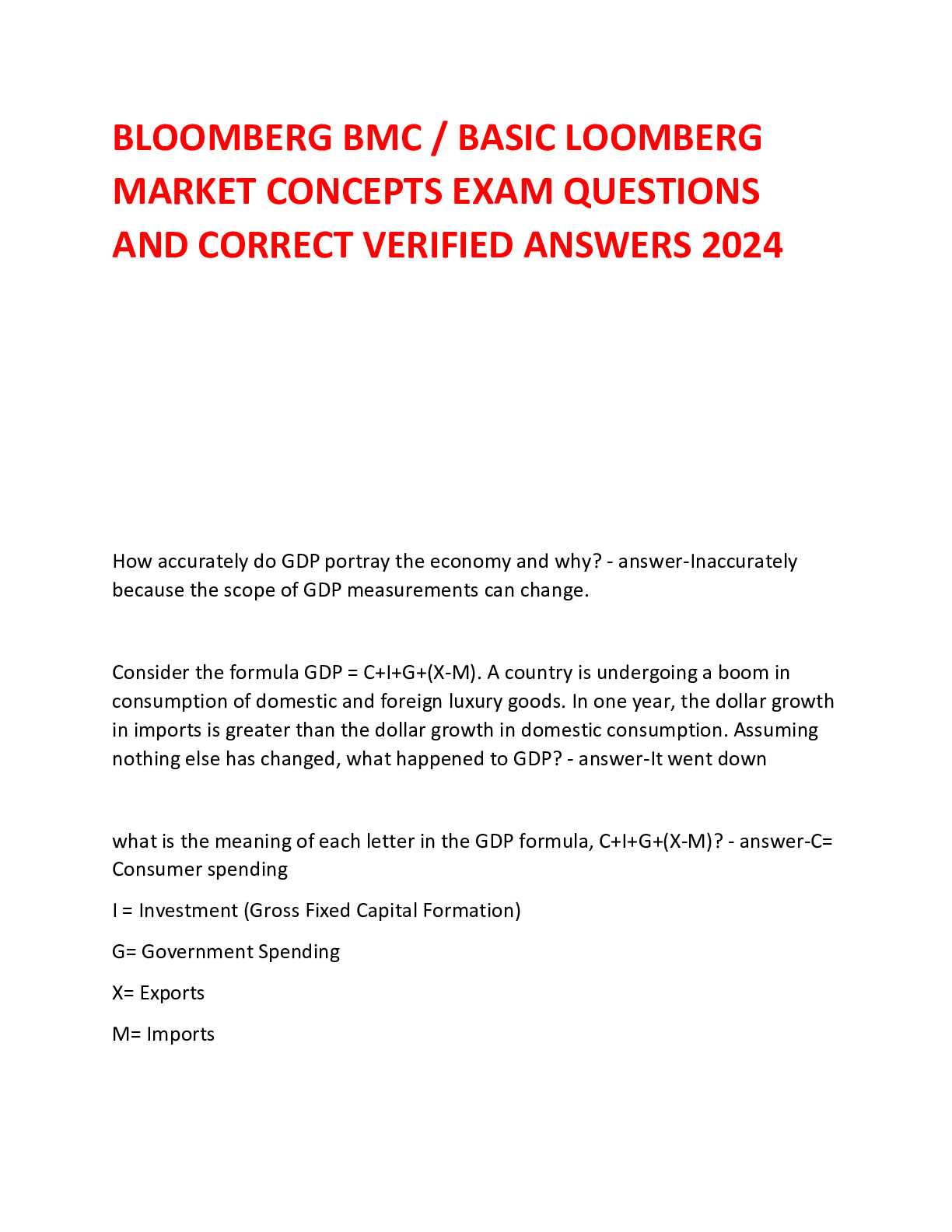 bloomberg market concepts exam answers