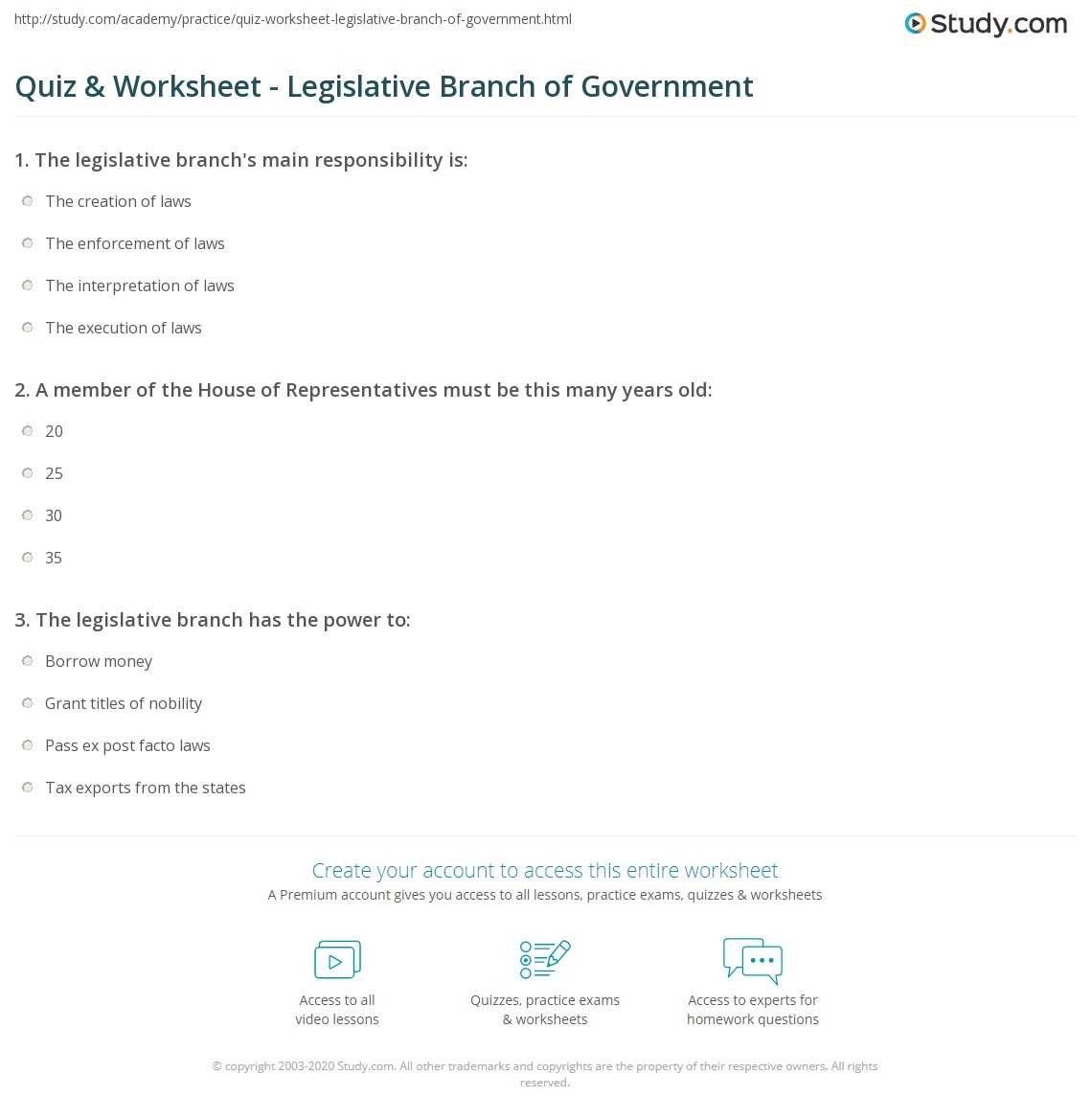 legislative branch exam answers