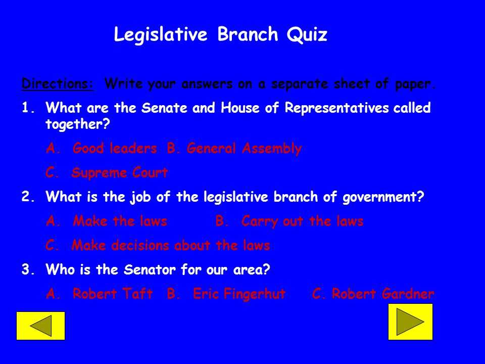 legislative branch exam answers