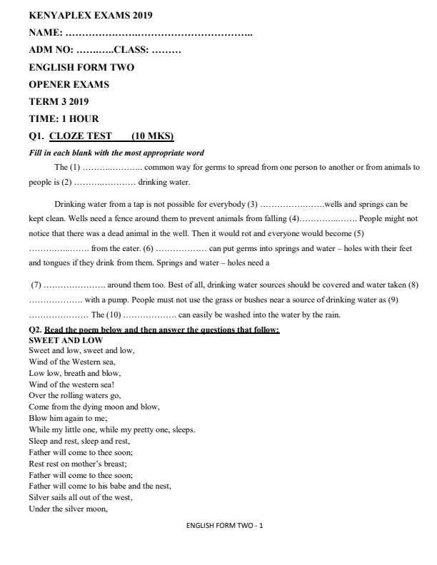 form 2 english exam paper with answer hk