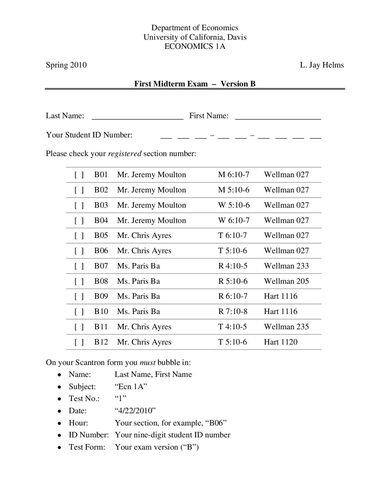 microeconomics midterm exam with answers