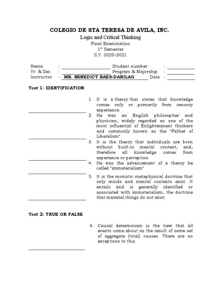 logic exam questions and answers