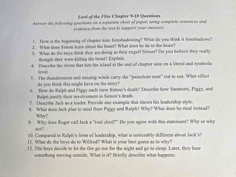 lord of the flies chapter 9 answers