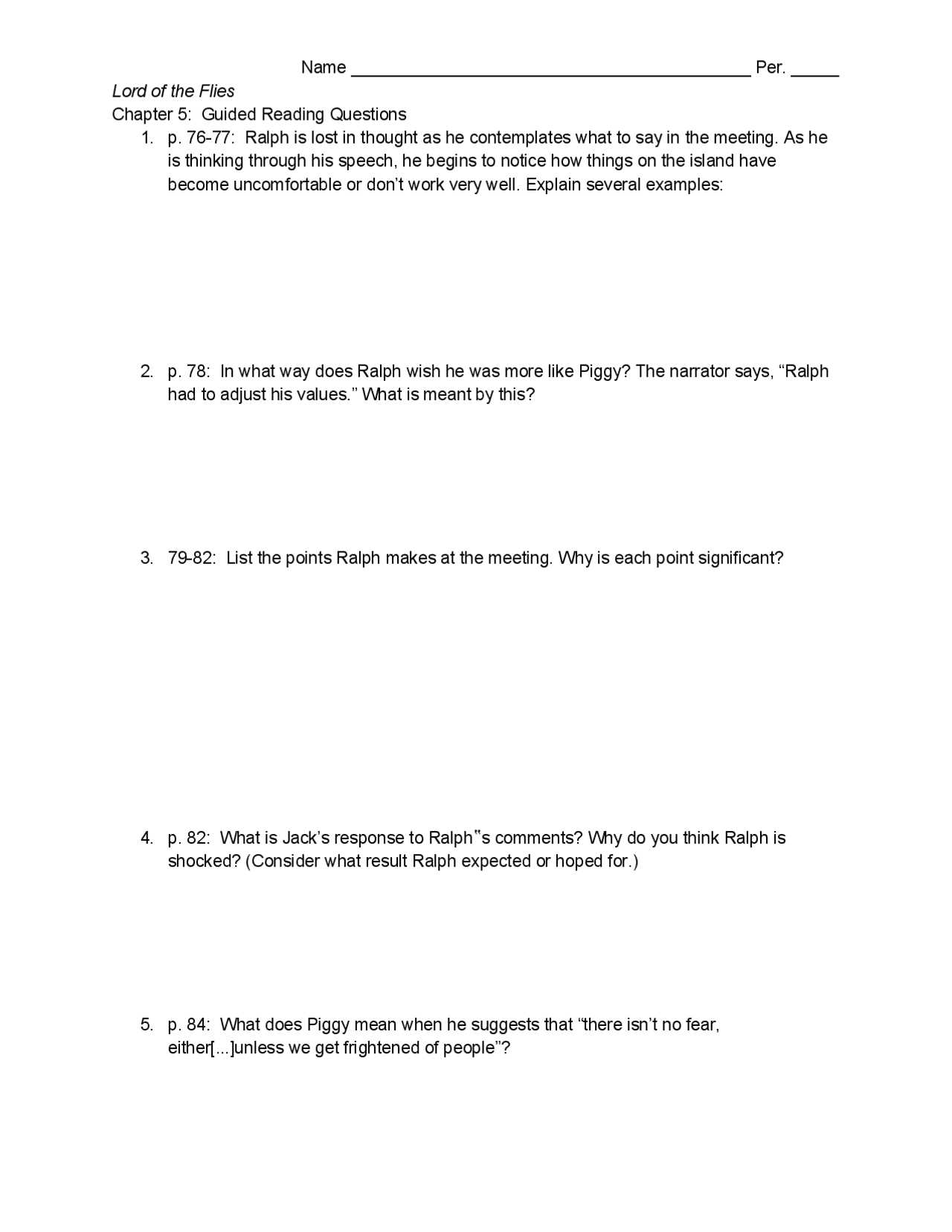 lord of the flies chapter questions and answers