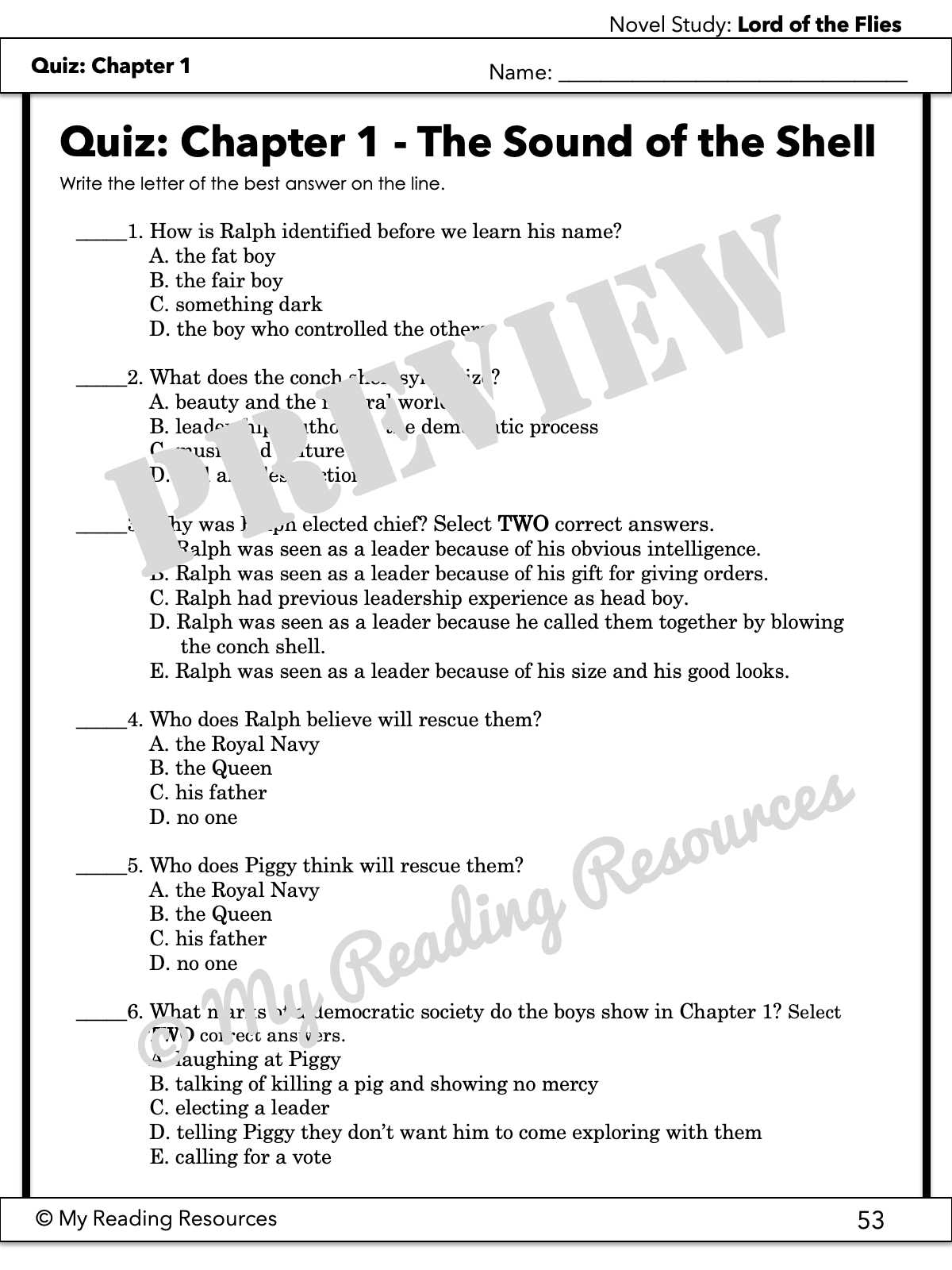 lord of the flies packet answer key