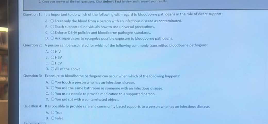 blood pathogens test answers