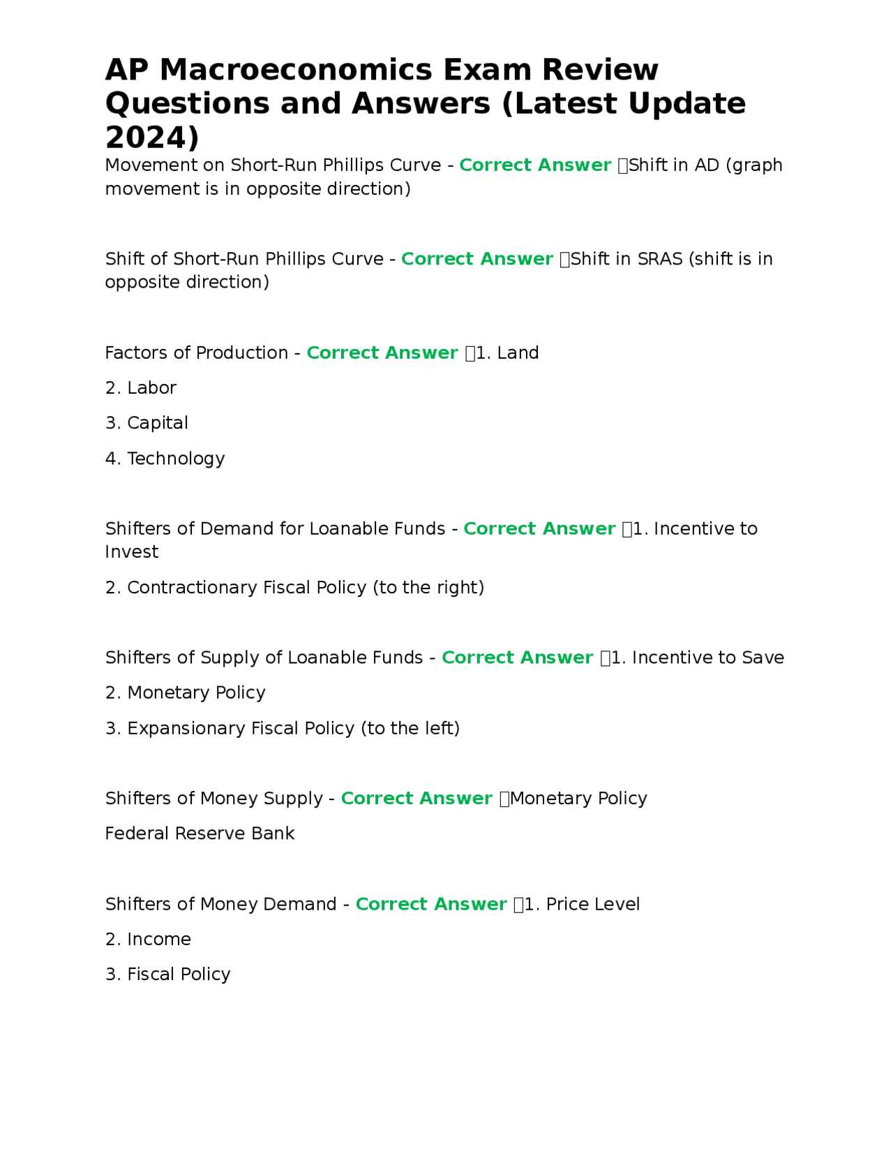 macroeconomics exam 2 answers