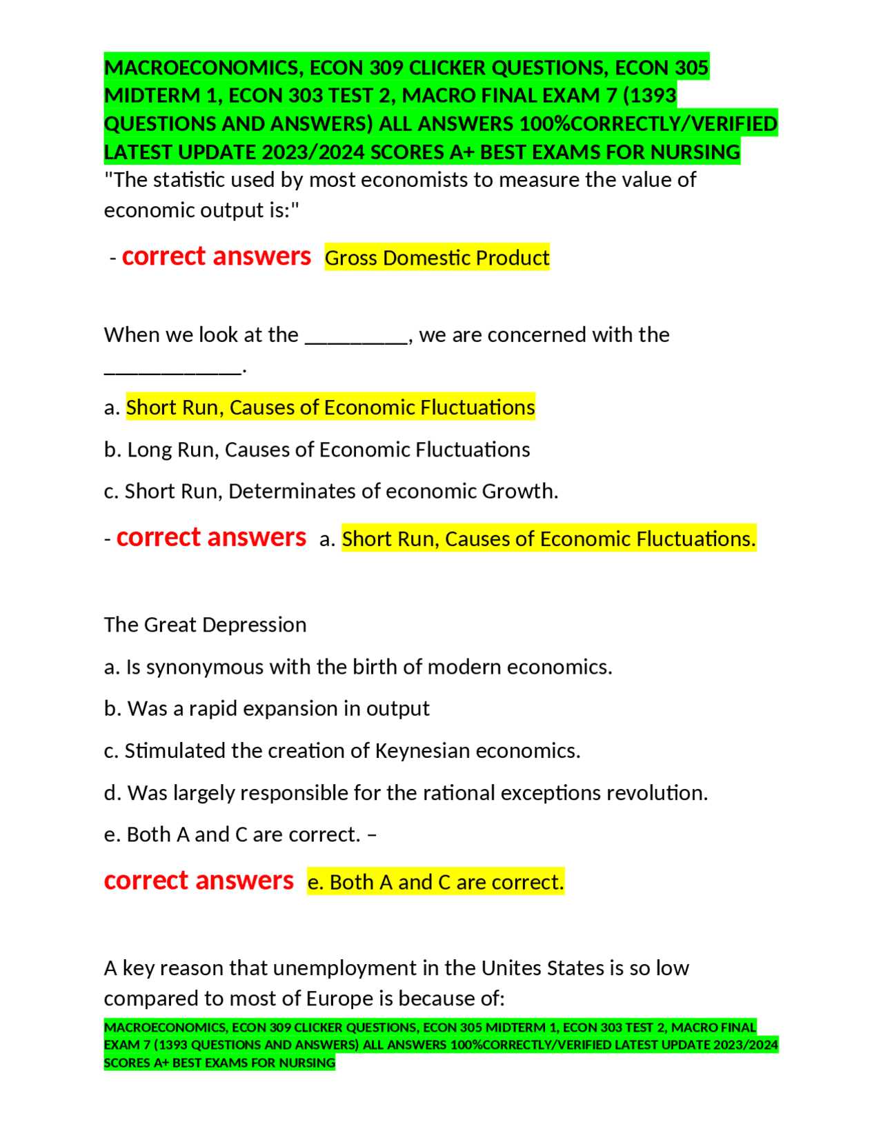 macroeconomics midterm exam answers