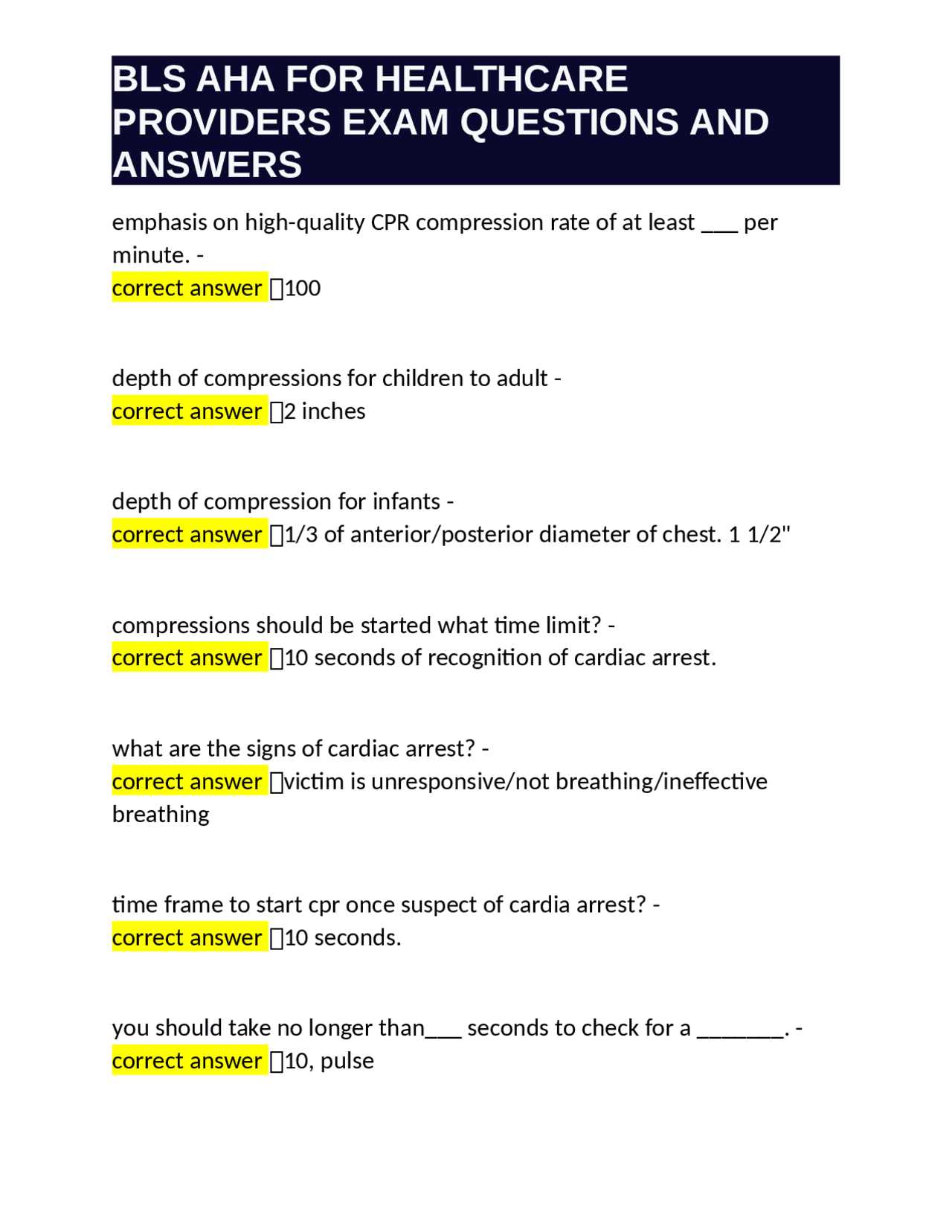 aha bls exam c answers