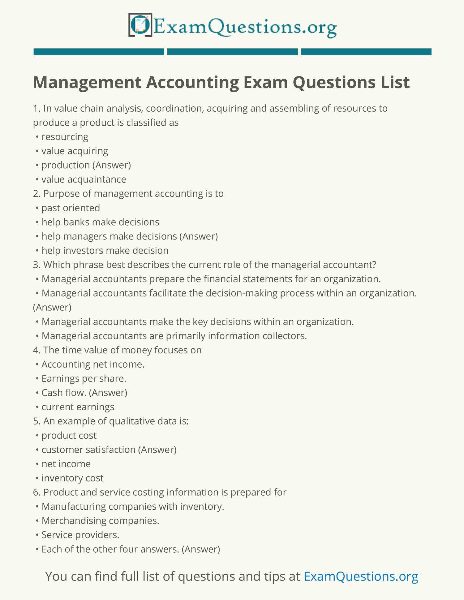 management exam questions and answers