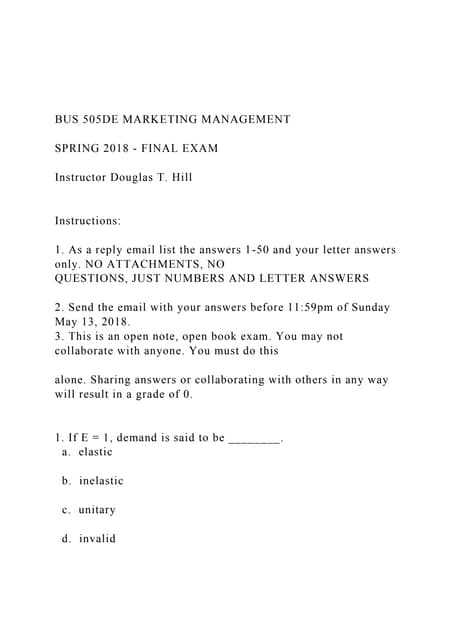 marketing management sample exam questions and answers