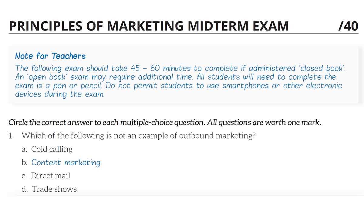 marketing midterm exam answers