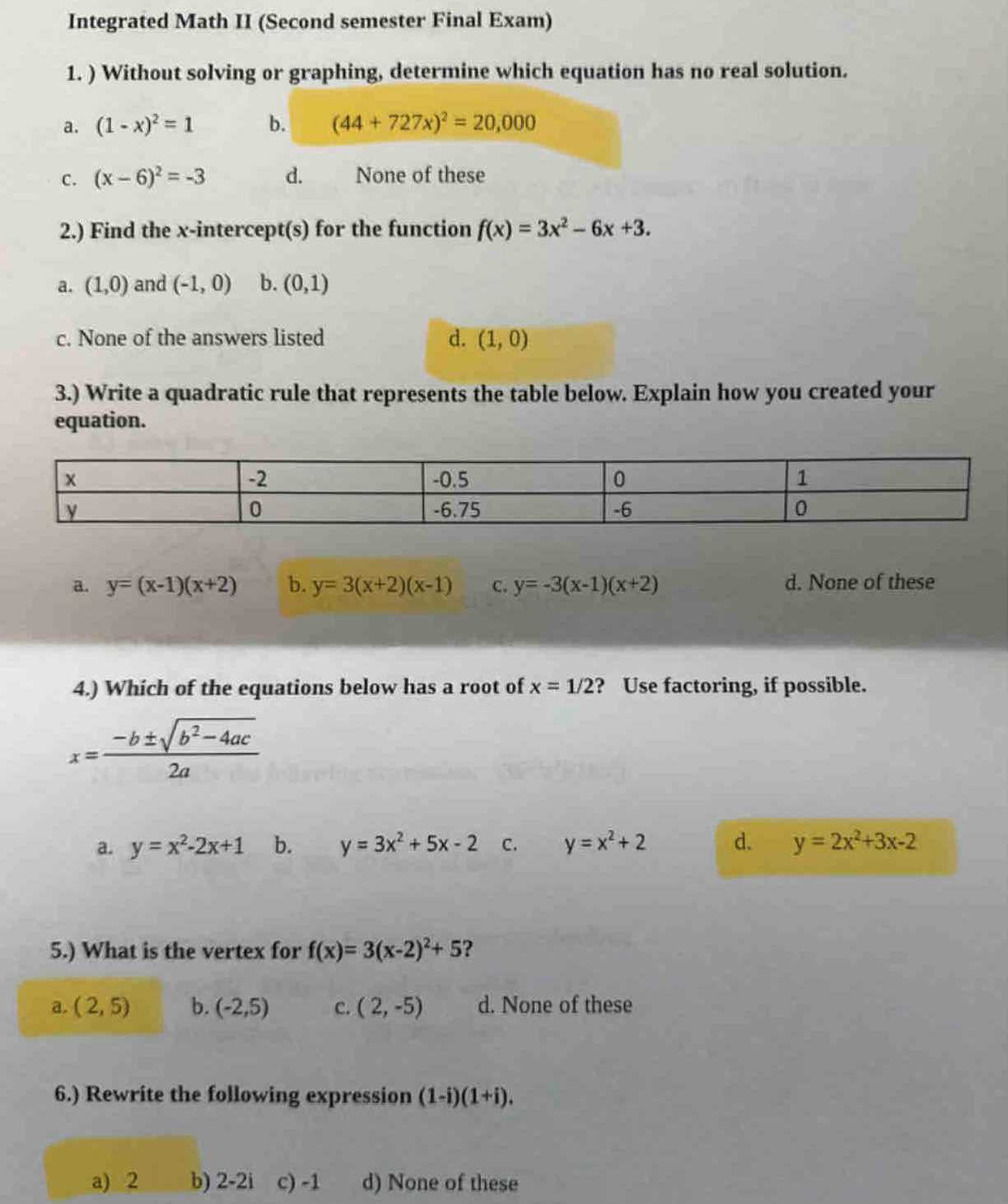 math 2 final exam answer key