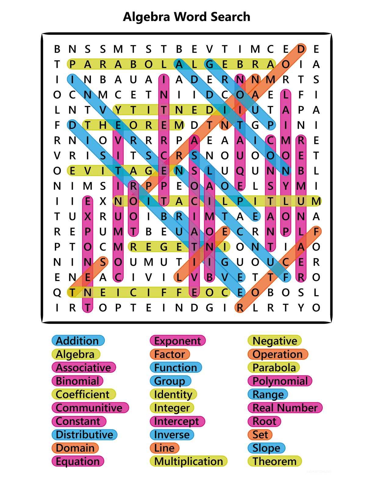 math vocabulary terms word search answers