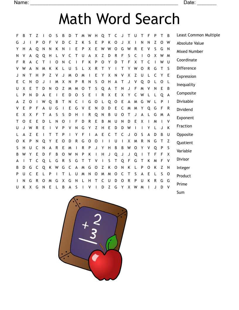 math word search puzzle answers