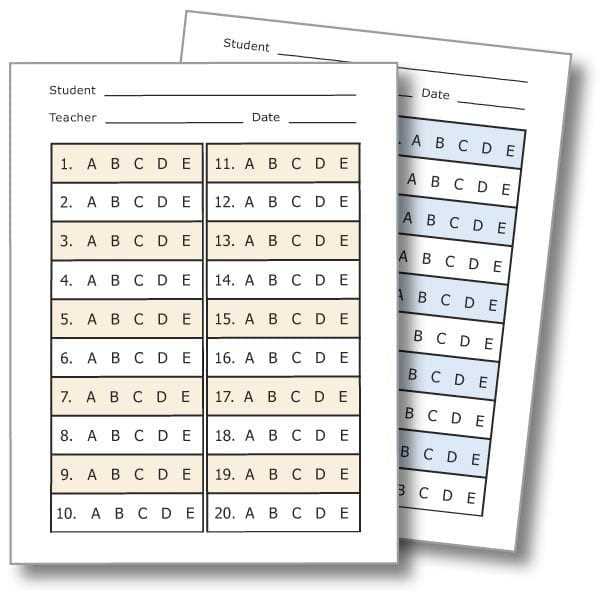 100 multiple choice answer sheet