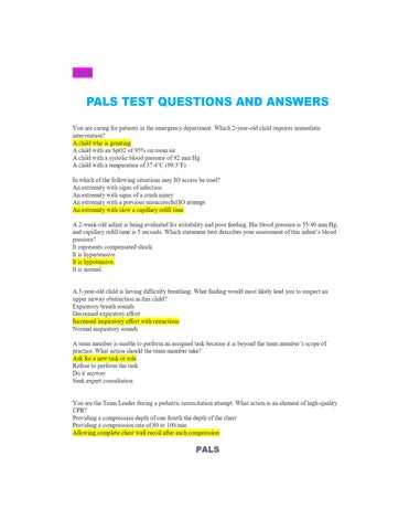 pals exam a answers 2025