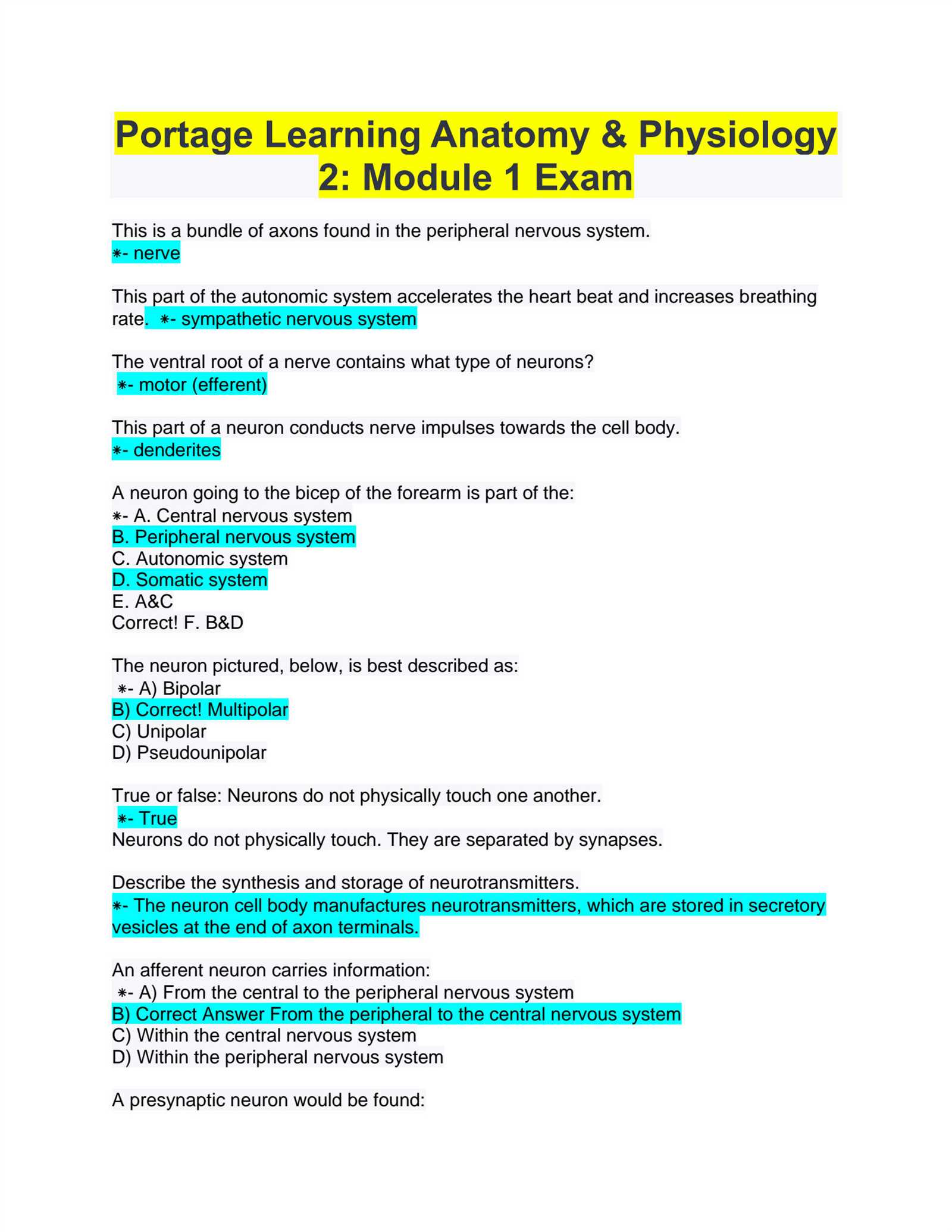 a&p 2 final exam practice test