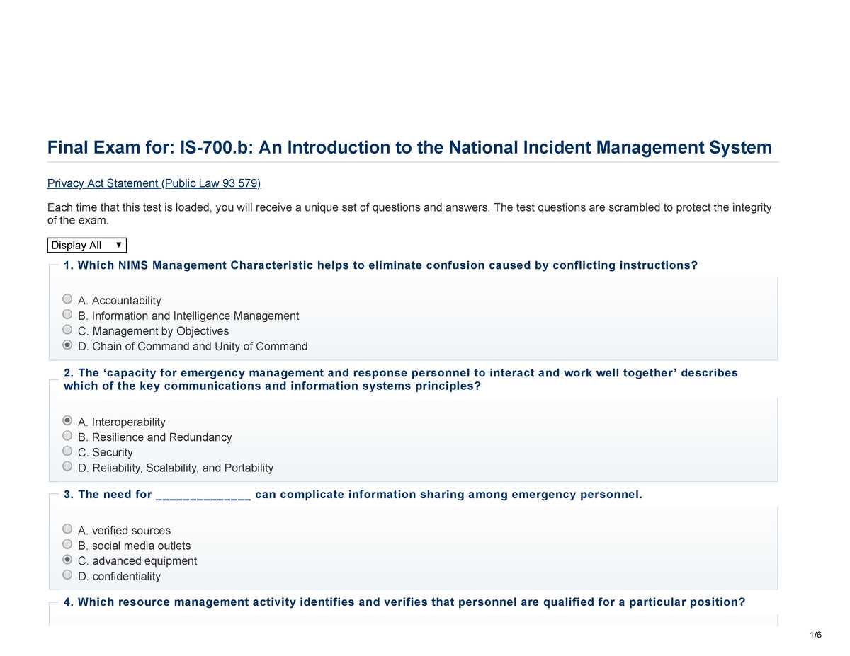 fema is 700a test answers