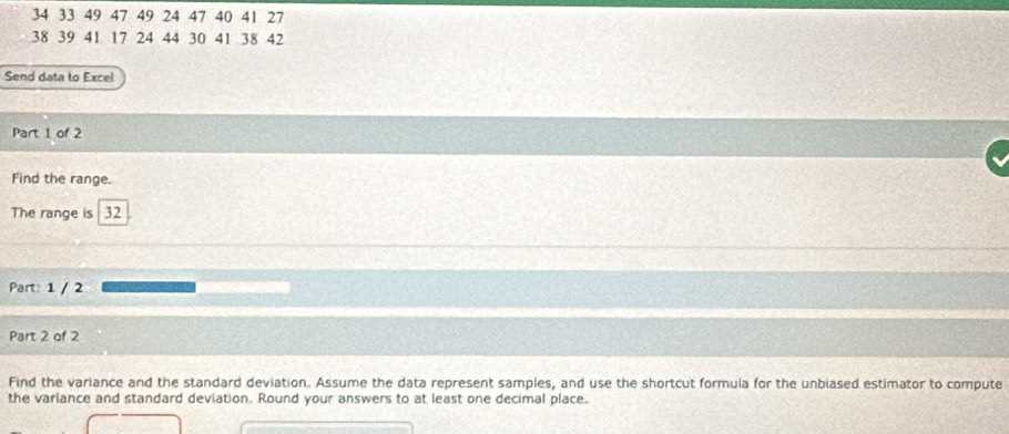 find the variance of the following data. round your answer to one decimal place.