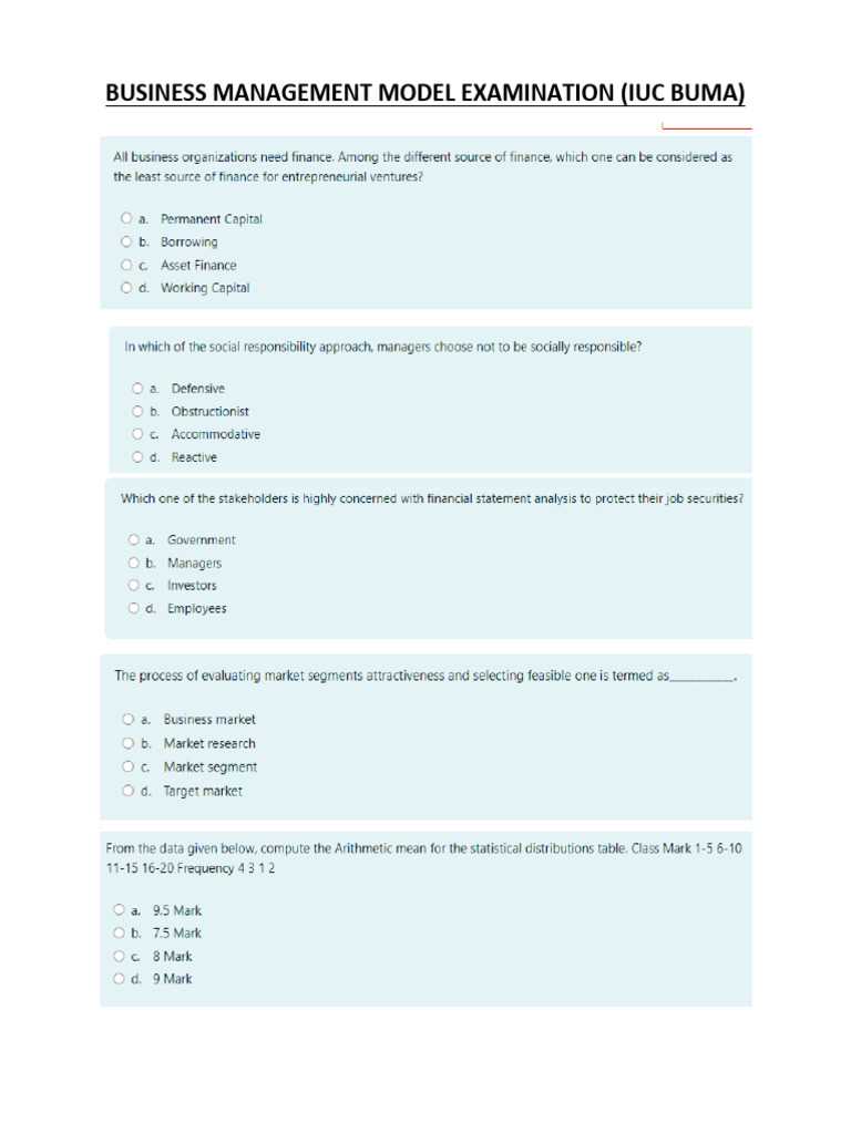 management exam questions and answers