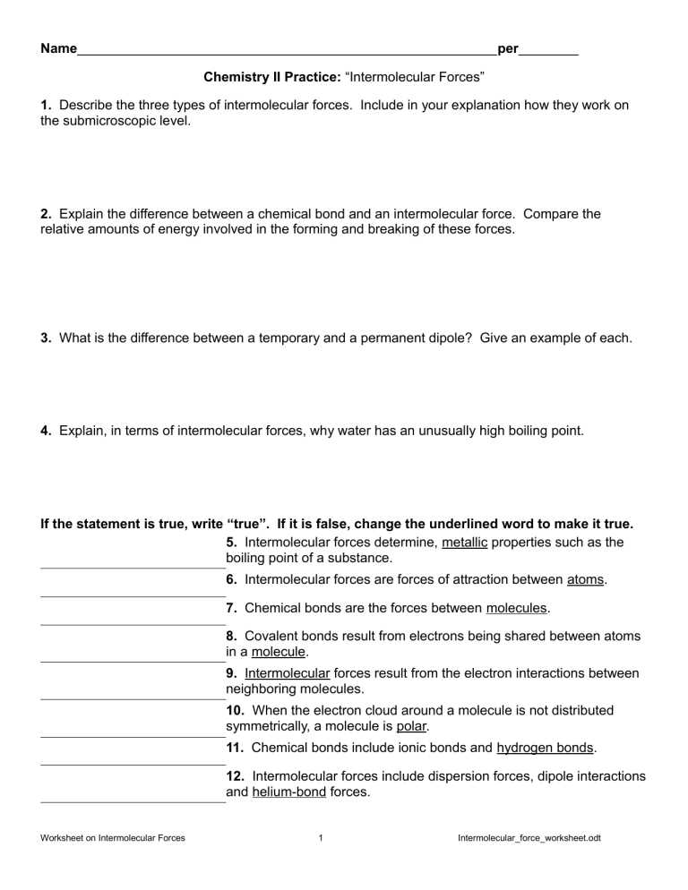 molecular geometry and intermolecular forces worksheet answers