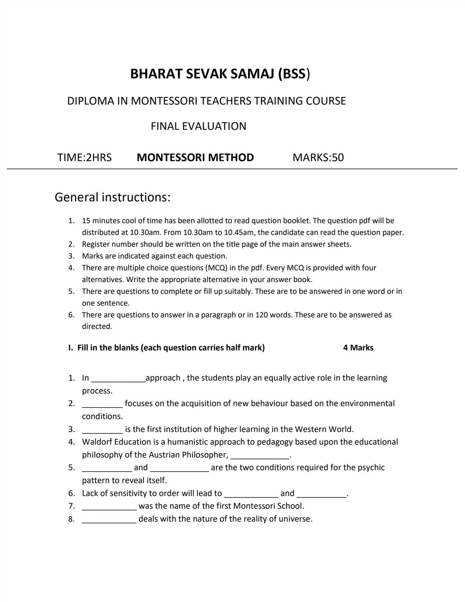 montessori exam questions and answers