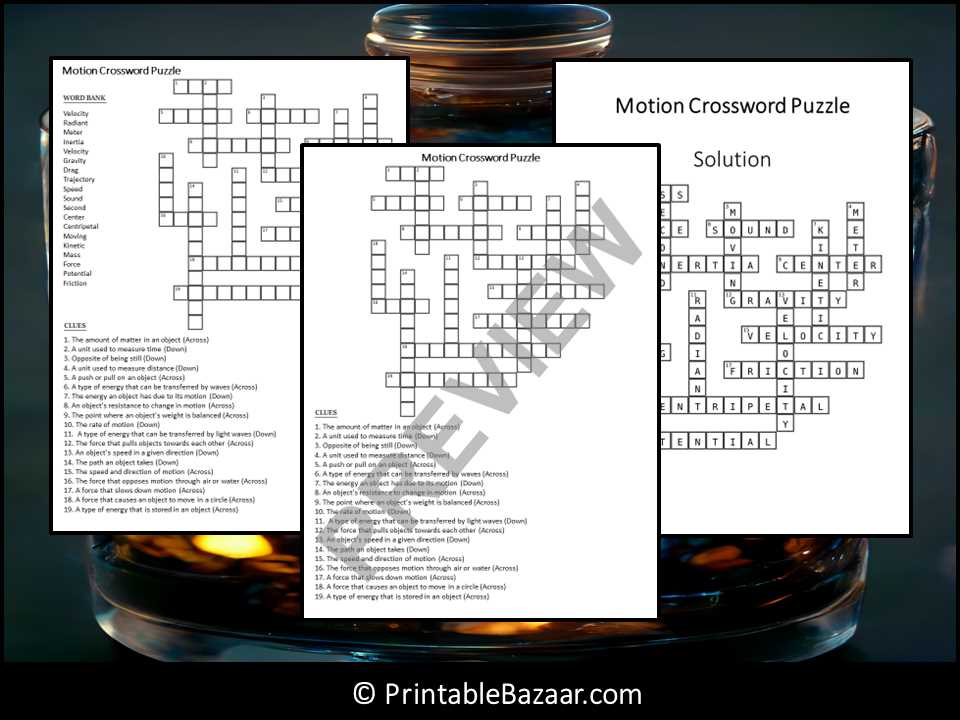 motion crossword puzzle answer key